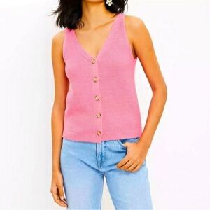 Pink Loft Button-Up Knit Tank Top